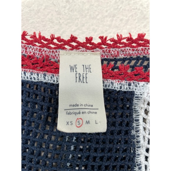 Free People We The Free Dakota Mesh Tee Size S Red White Blue Boxy Semi Sheer - Picture 3 of 8